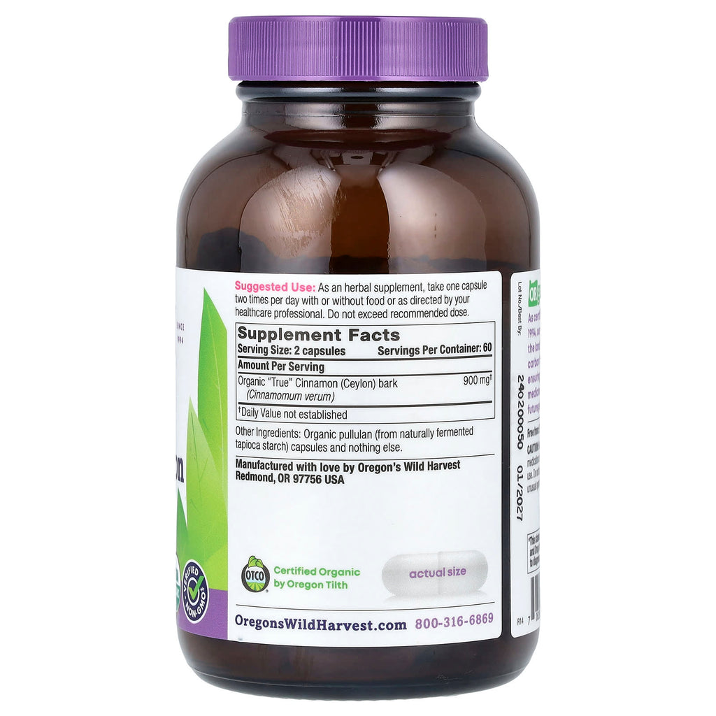 Oregon's Wild Harvest, Organic True Cinnamon, 120 Organic Vegan Capsules (450 mg per Capsule)