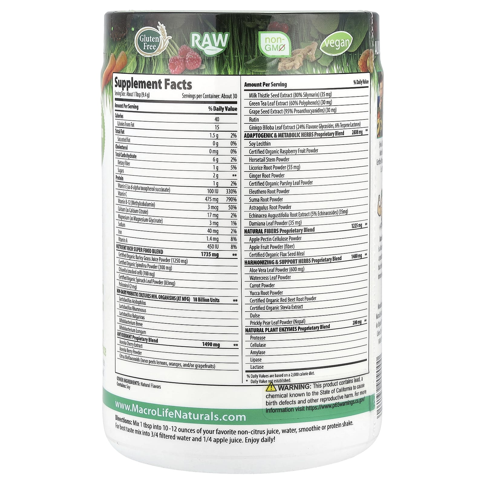 Macrolife Naturals, Macro Greens®, Superfood, 10 oz (283.5 g)