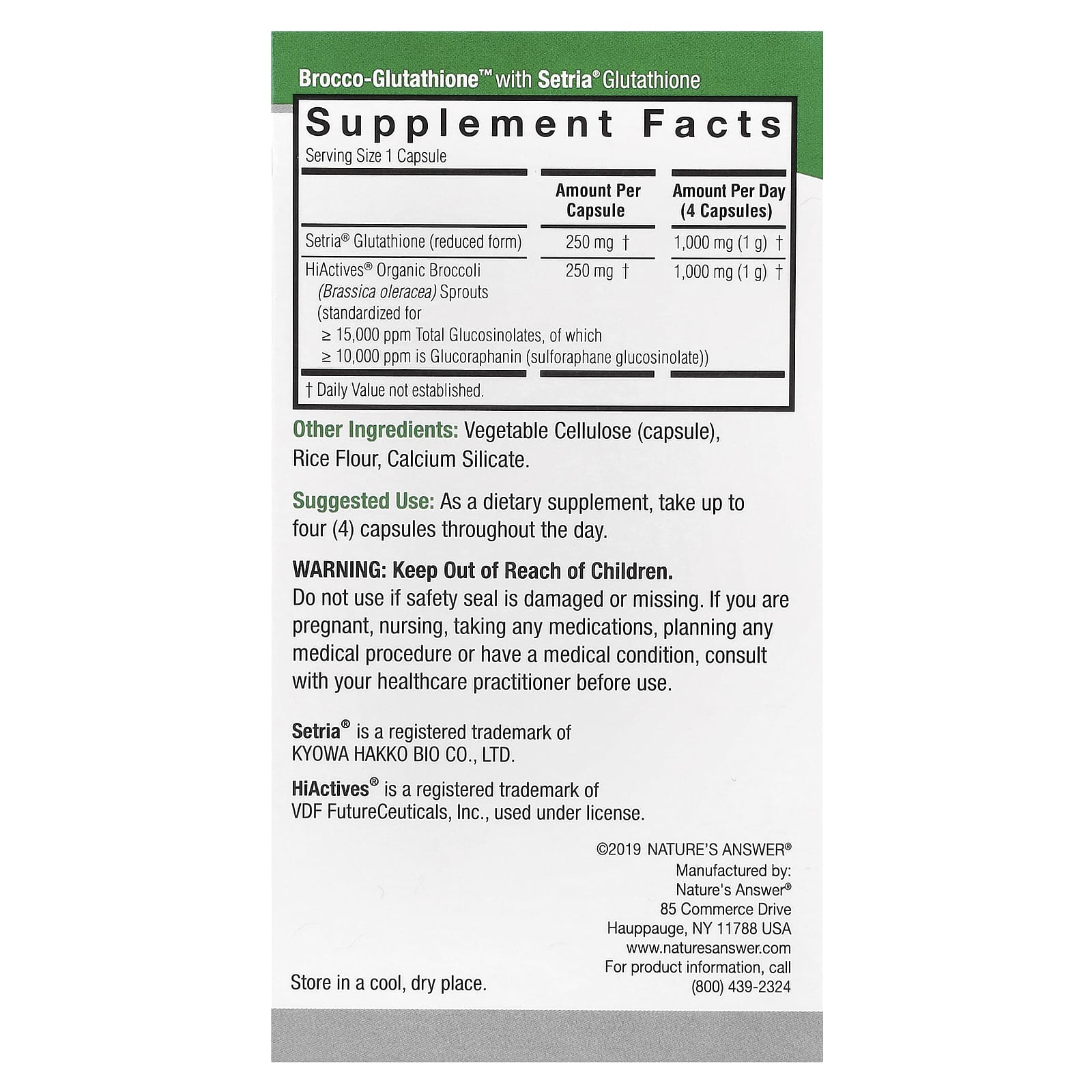 Nature's Answer, Brocco-Glutathione, 500 mg, 60 Vegetarian Capsules