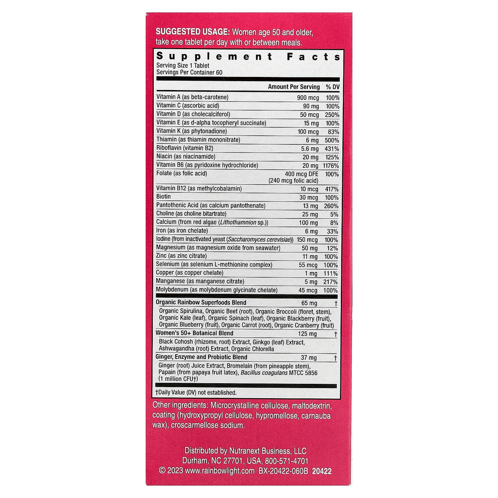 Rainbow Light, Women's One™50+, Daily Multivitamin, High Potency, 60 Vegetarian Tablets