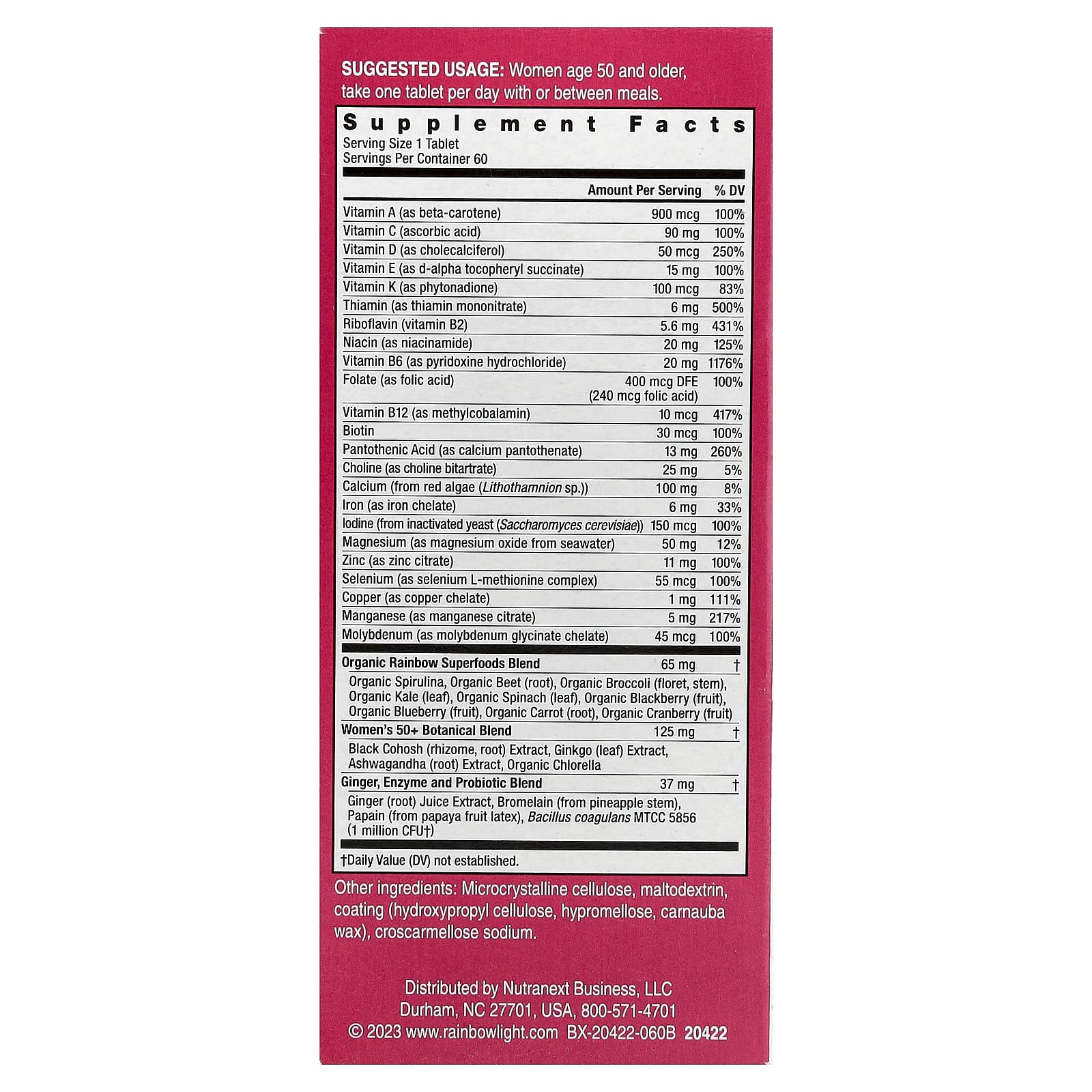 Rainbow Light, Women's One™50+, Daily Multivitamin, High Potency, 60 Vegetarian Tablets