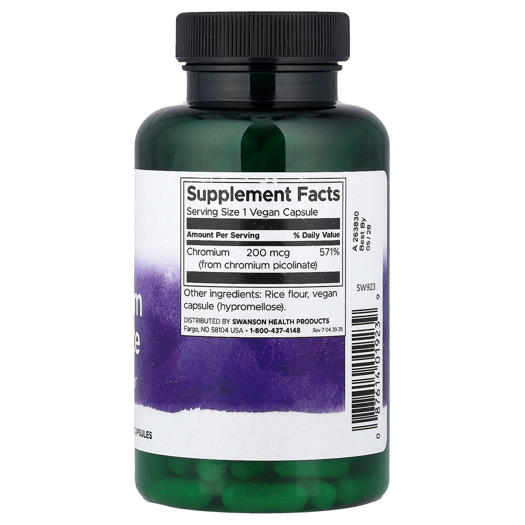 Swanson, Chromium Picolinate, 200 mcg, 200 Vegan Capsules