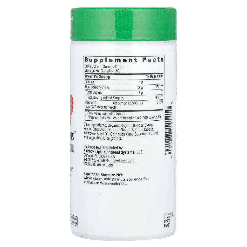 Rainbow Light, Berry D-Licious™, Vitamin D3, Juicy Raspberry, 62.5 mcg (2,500 IU), 50 Gummies
