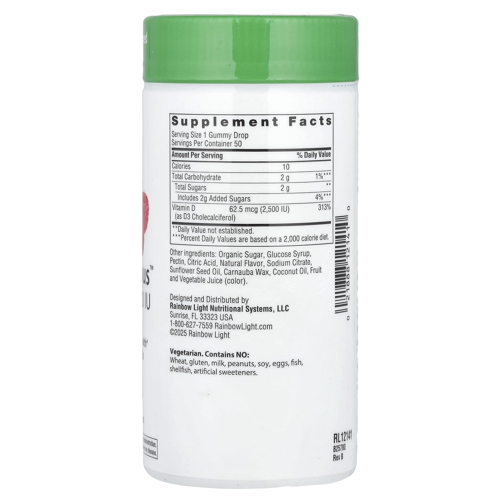 Rainbow Light, Berry D-Licious™, Vitamin D3, Juicy Raspberry, 62.5 mcg (2,500 IU), 50 Gummies