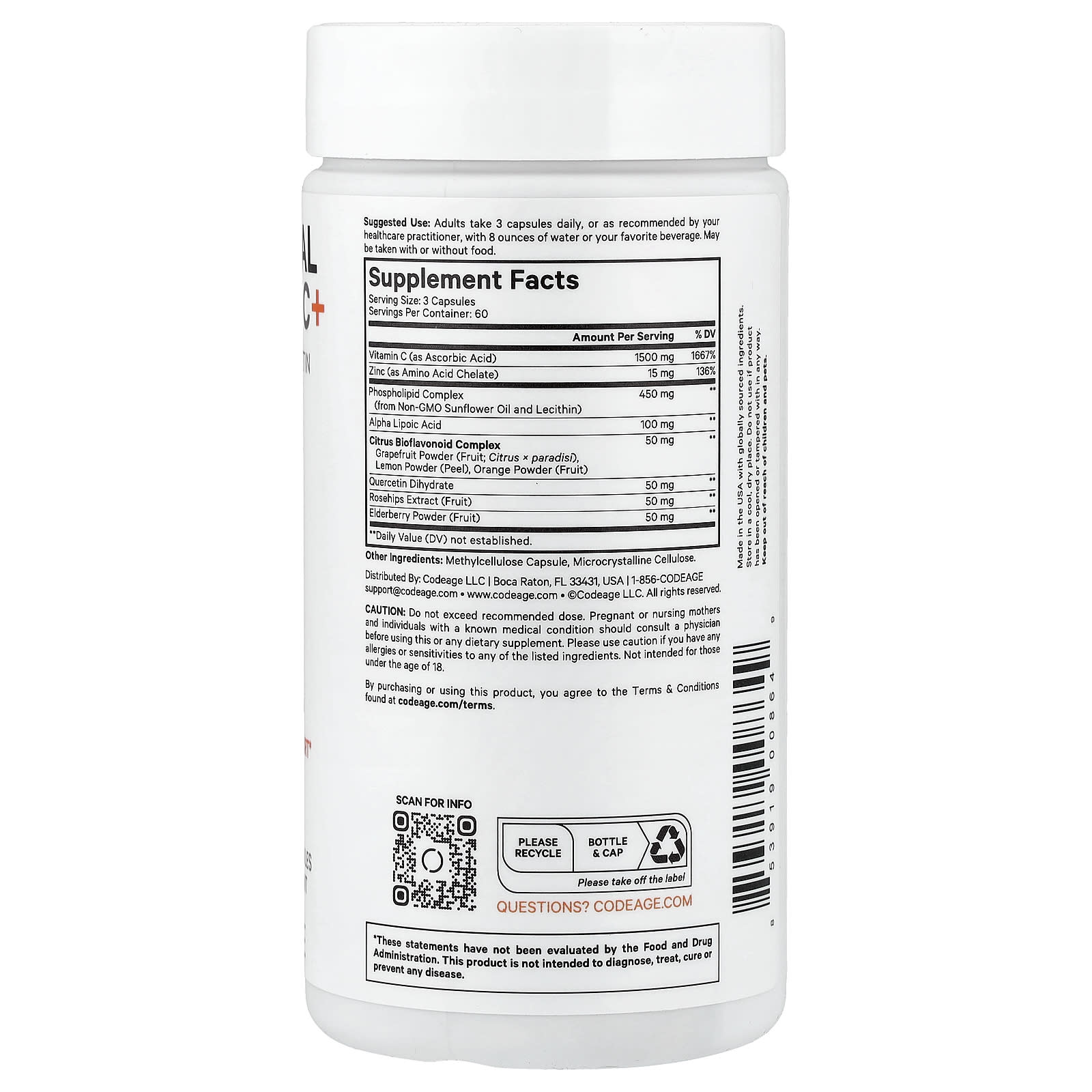Codeage, Liposomal Vitamin C+, 180 Vegetable Capsules
