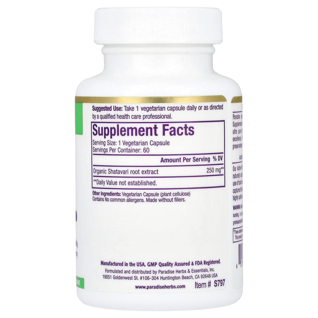 Paradise Herbs, Shatavari Extract, 60 Vegetarian Capsules (250 mg per Capsule)