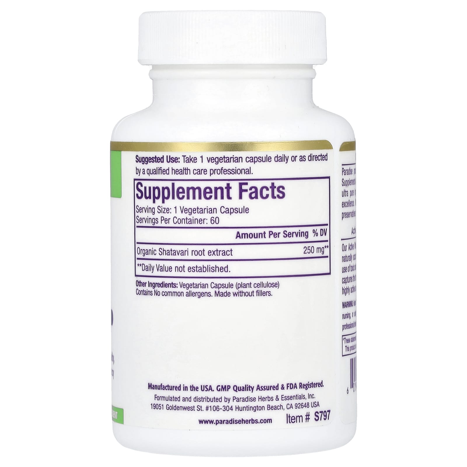 Paradise Herbs, Shatavari Extract, 60 Vegetarian Capsules (250 mg per Capsule)