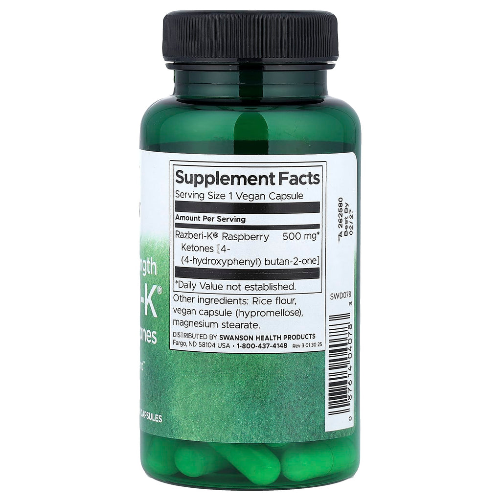 Swanson, Razberi-K®, Raspberry Ketones, Maximum Strength, 500 mg, 60 Vegan Capsules