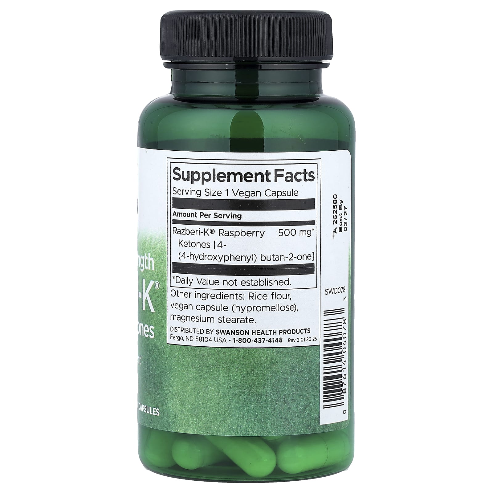 Swanson, Razberi-K®, Raspberry Ketones, Maximum Strength, 500 mg, 60 Vegan Capsules