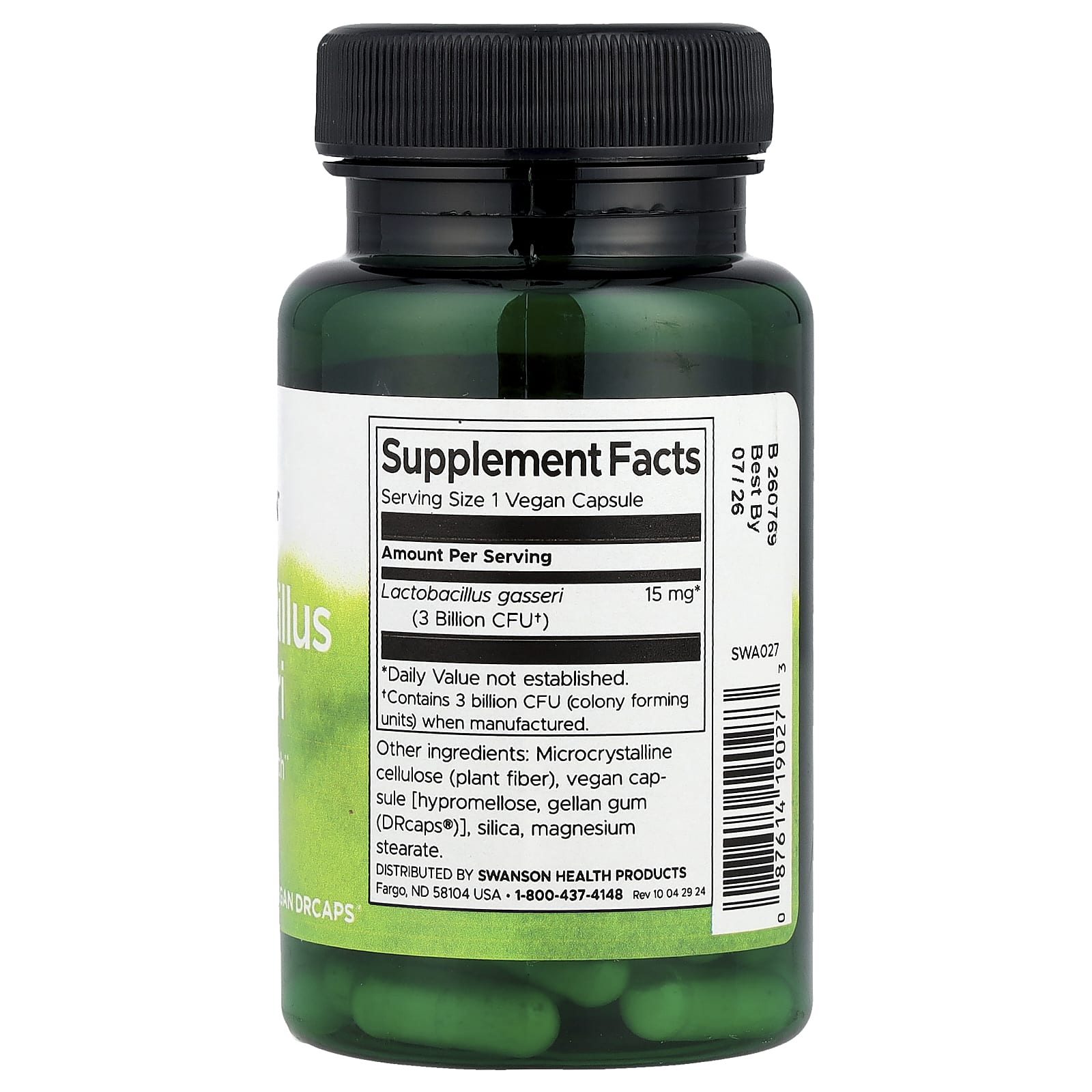 Swanson, Lactobacillus Gasseri, 3 Billion CFU, 60 Vegan DRcaps