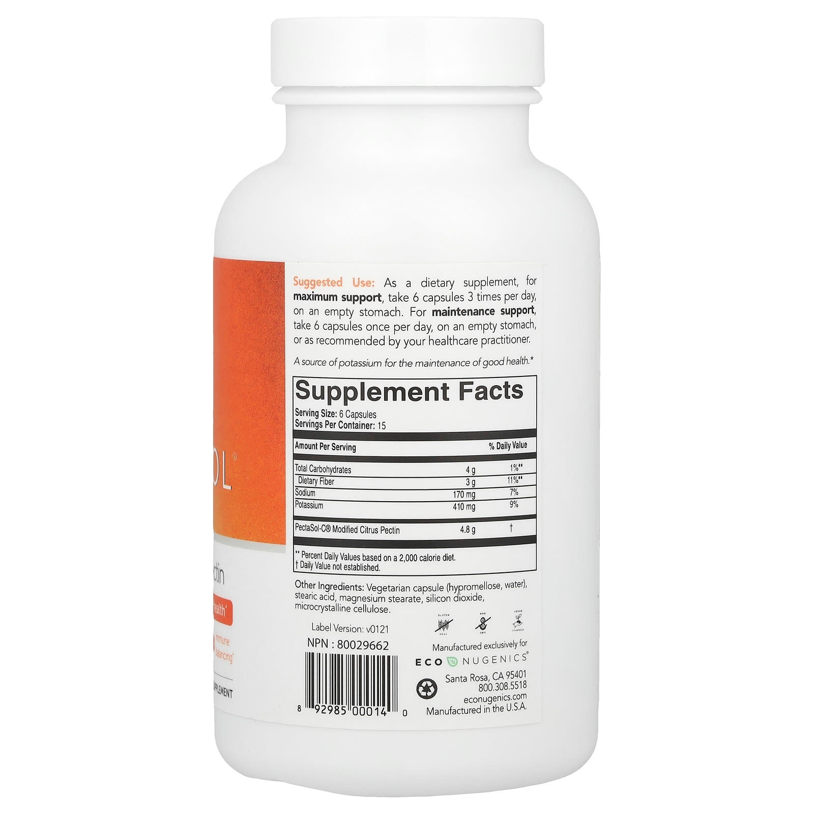 Econugenics, PectaSol® Modified Citrus Pectin, 90 Vegetarian Capsules
