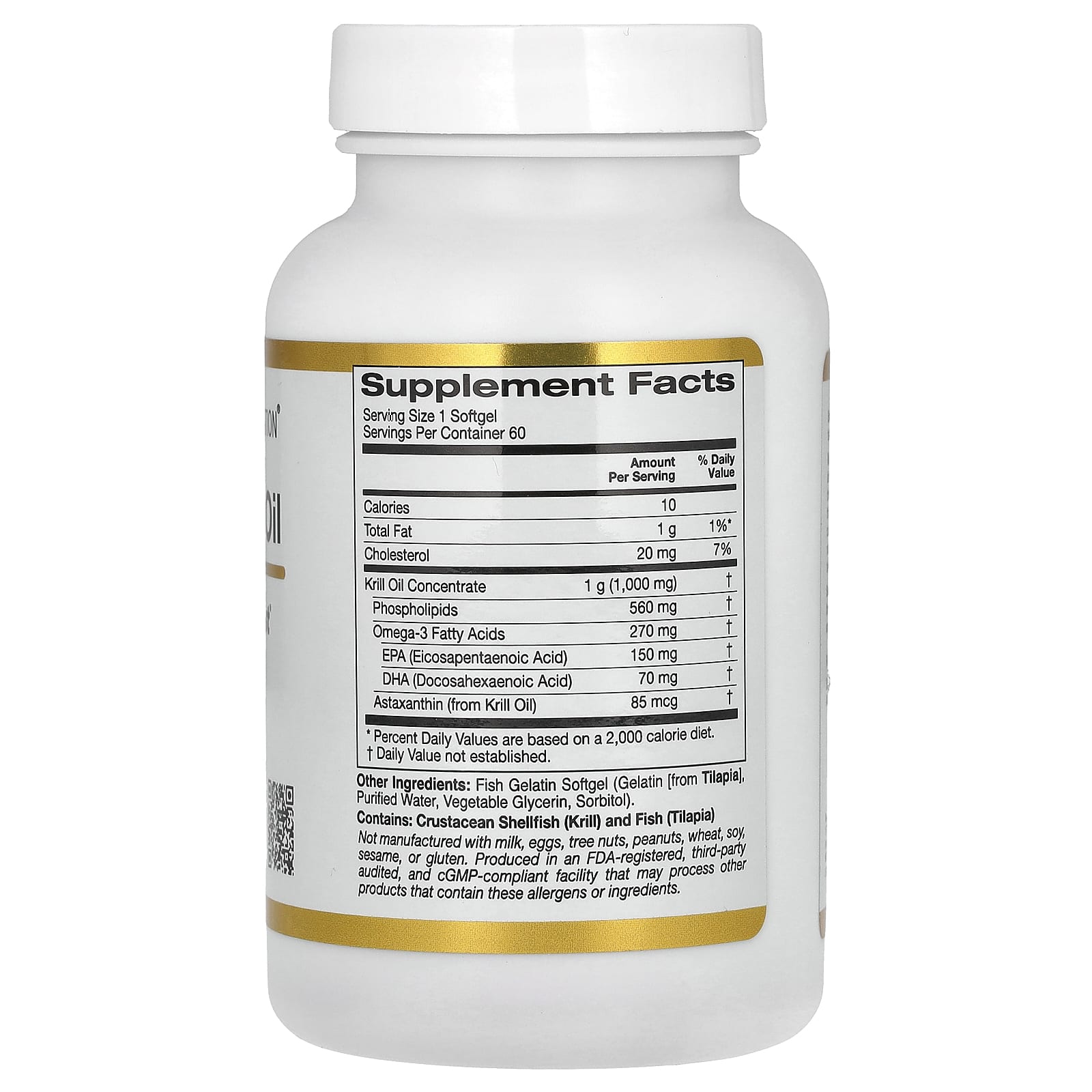 California Gold Nutrition, Premium Krill Oil with SUPERBABoost, 1,000 mg, 60 Fish Gelatin Softgels