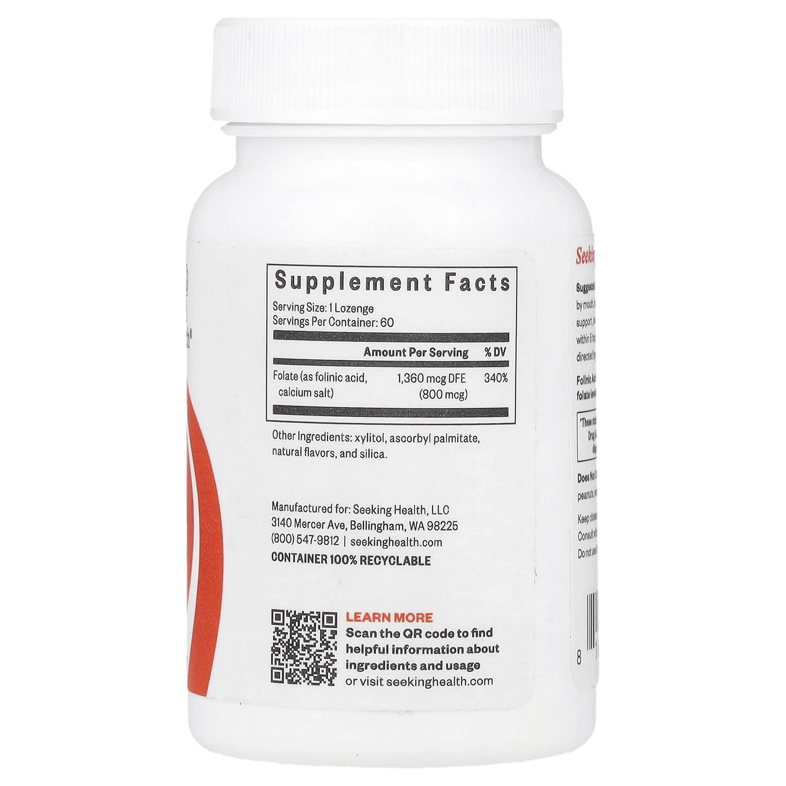 Seeking Health, Folinic Acid , 800 mcg, 60 Lozenges