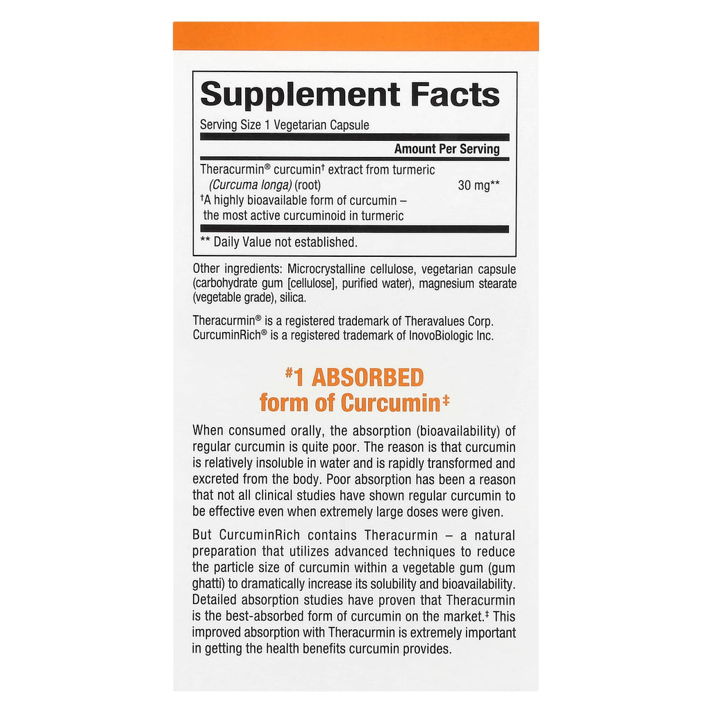 Natural Factors, CurcuminRich, Theracurmin, 30 mg, 120 Vegetarian Capsules