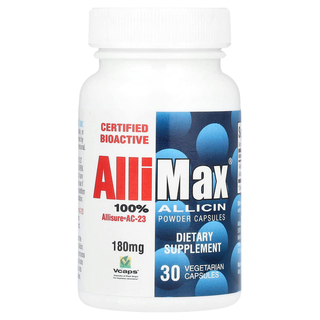 Allimax, 100% Allicin Powder Capsules, 180 mg, 30 Vegetarian Capsules