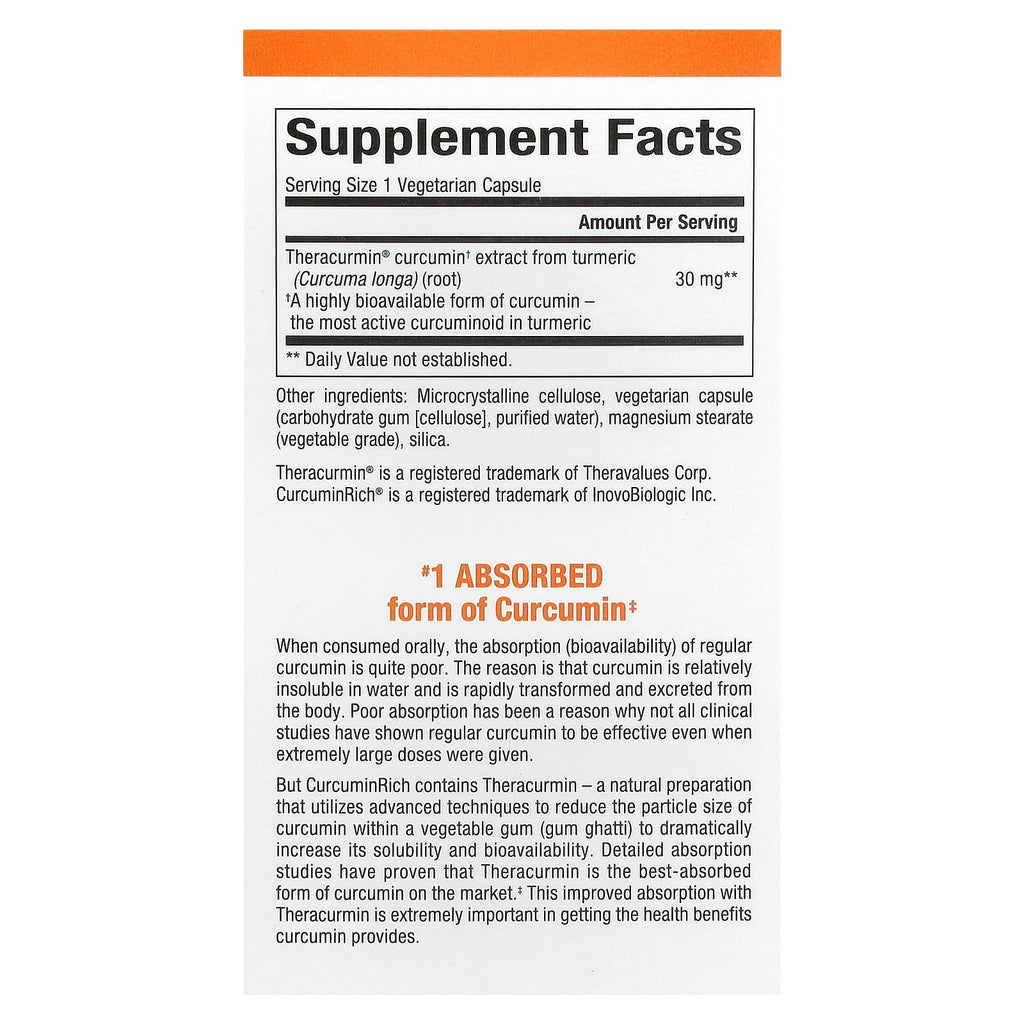 Natural Factors, CurcuminRich, Theracurmin, 30 mg, 30 Vegetarian Capsules