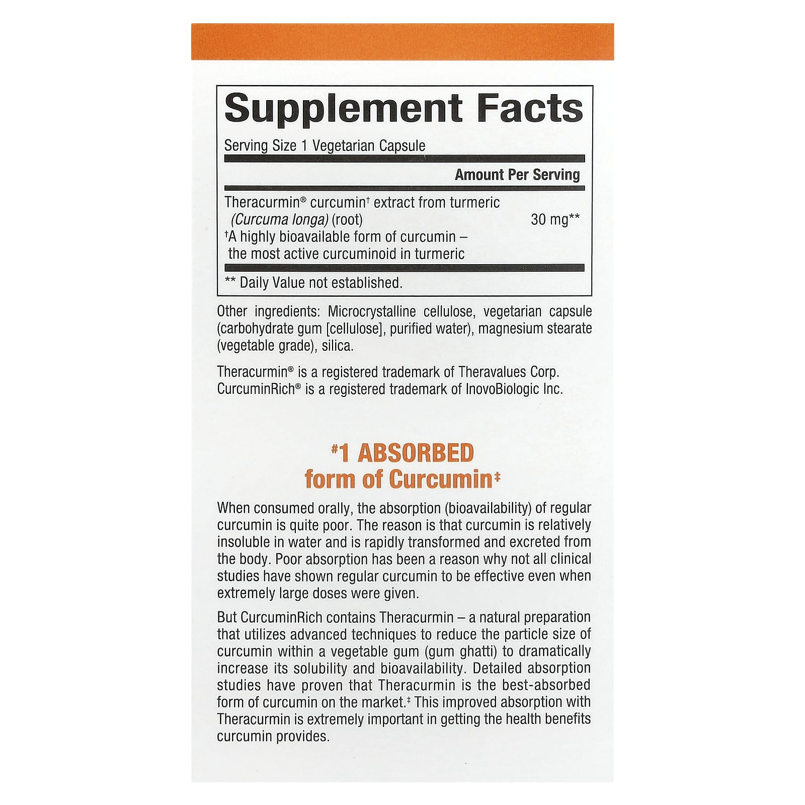 Natural Factors, CurcuminRich, Theracurmin, 30 mg, 30 Vegetarian Capsules