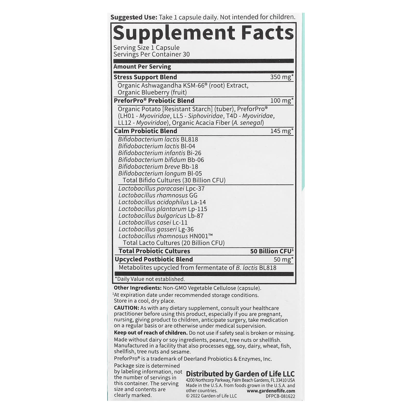 Garden of Life, Probiotics Calm, 50 Billion, 30 Vegetarian Capsules