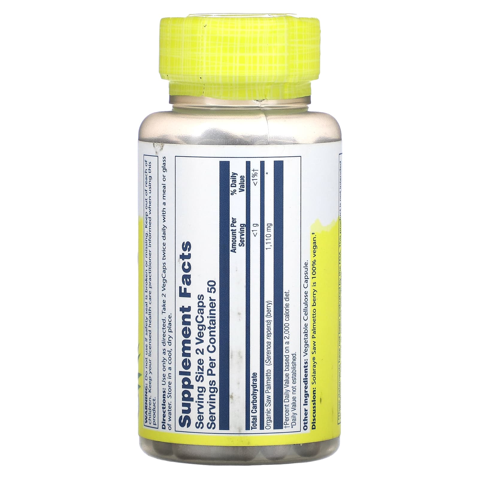 Solaray, Saw Palmetto Berry, 100 VegCaps (555 mg per Capsule)