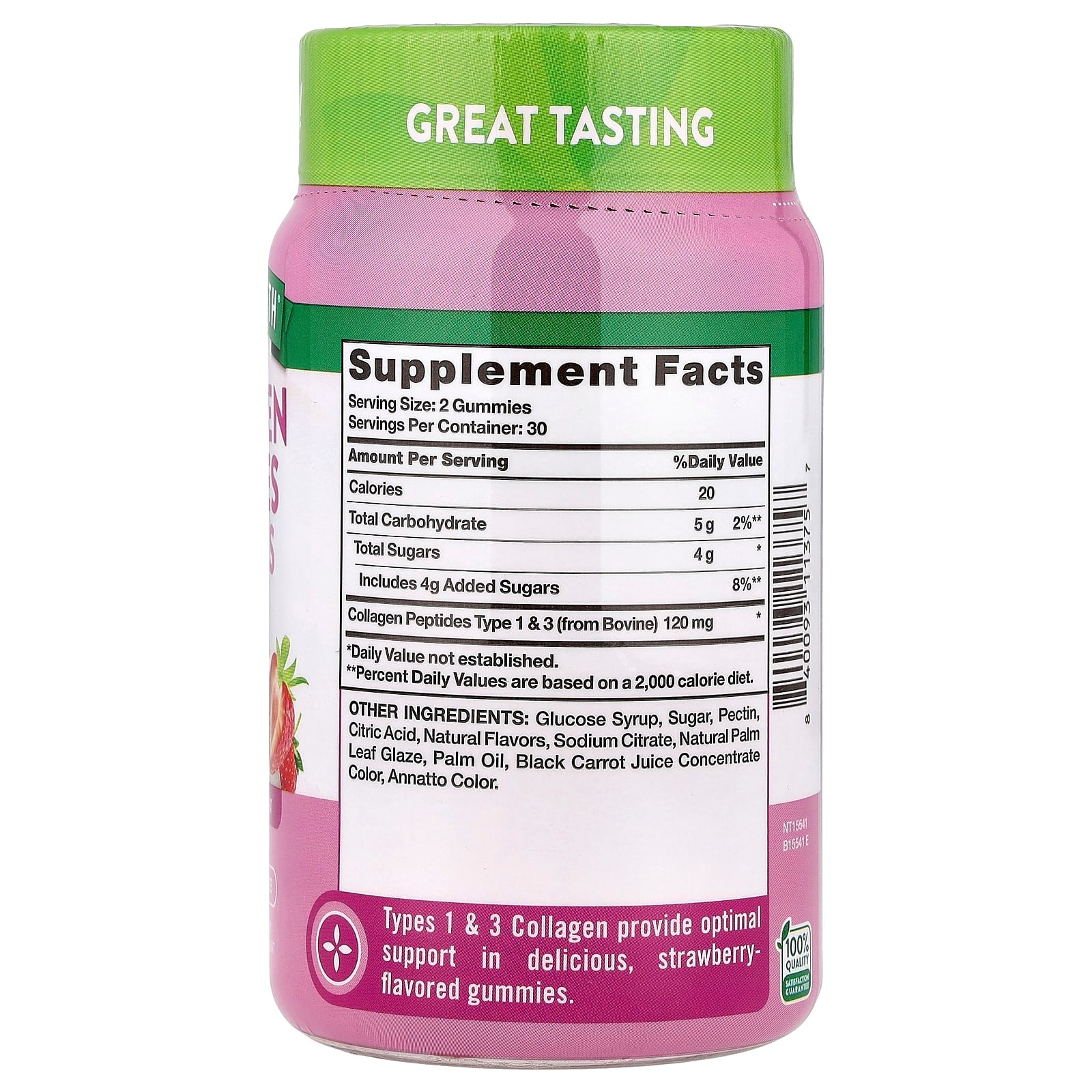 Nature's Truth, Collagen Peptides Gummies, Type 1 + 3, Delicious Strawberry, 60 Gummies