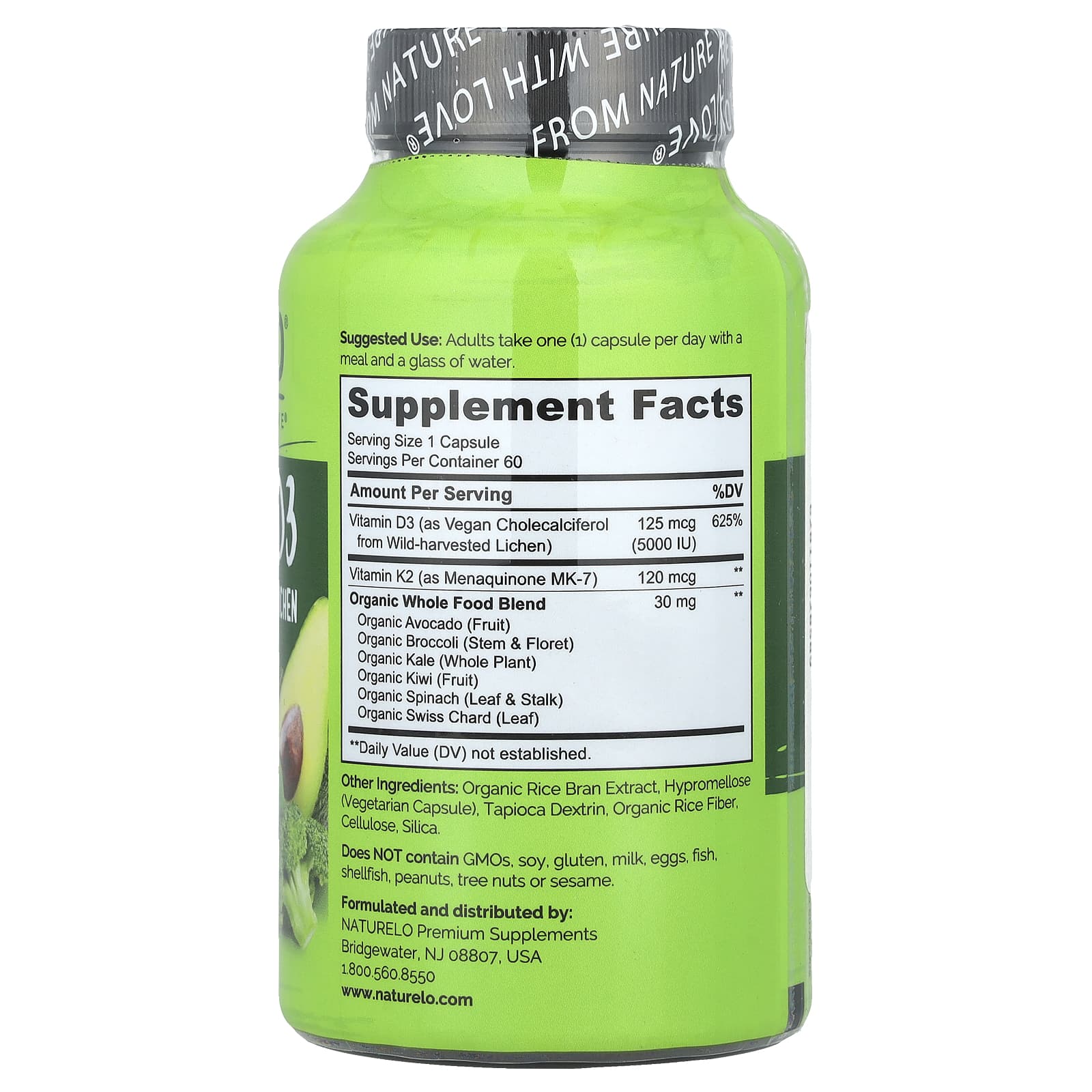 NATURELO, Vegan Vitamin K2 + D3, 60 Vegetarian Capsules