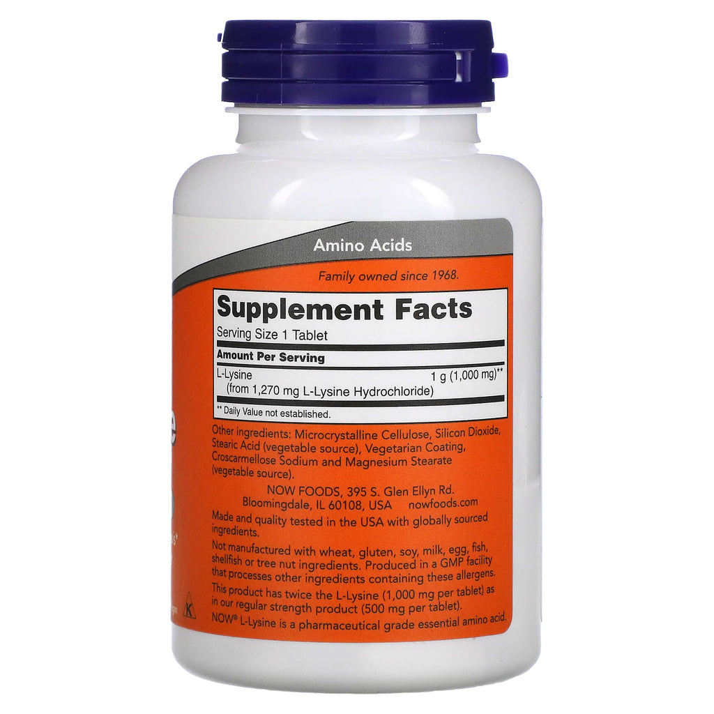 NOW Foods, L-Lysine, 1,000 mg, 100 Tablets