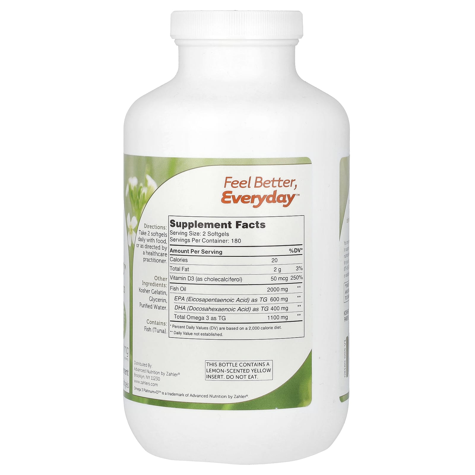 Zahler, Omega 3 Platinum+D, Advanced Omega 3 Fish Oil + Vitamin D3, 360 Softgels (1,000 mg per Softgel)