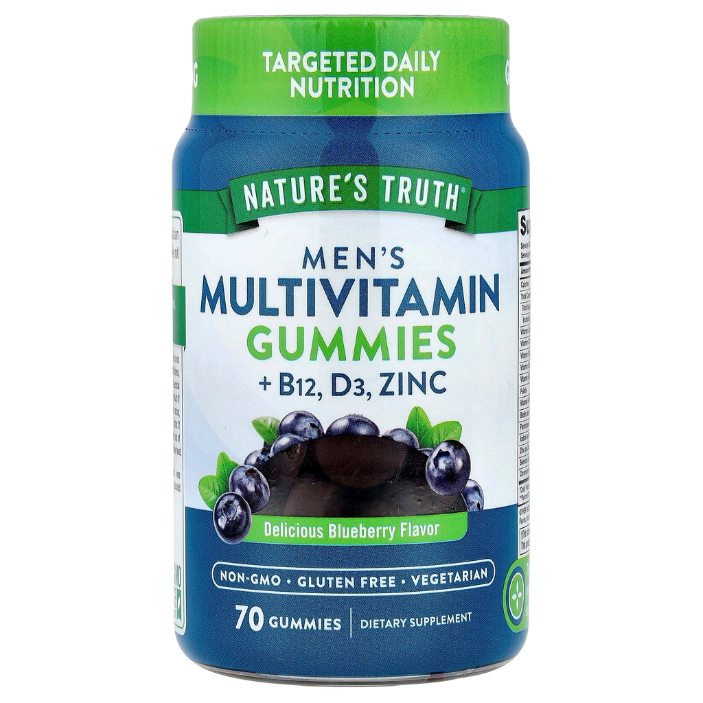 Nature's Truth, Men's Multivitamin Gummies + B12, D3, Zinc, Delicious Blueberry, 70 Gummies