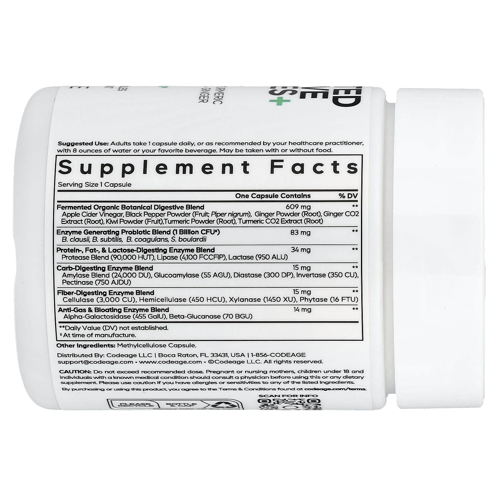 Codeage, Fermented Digestive Enzymes+, 90 Vegetable Capsules