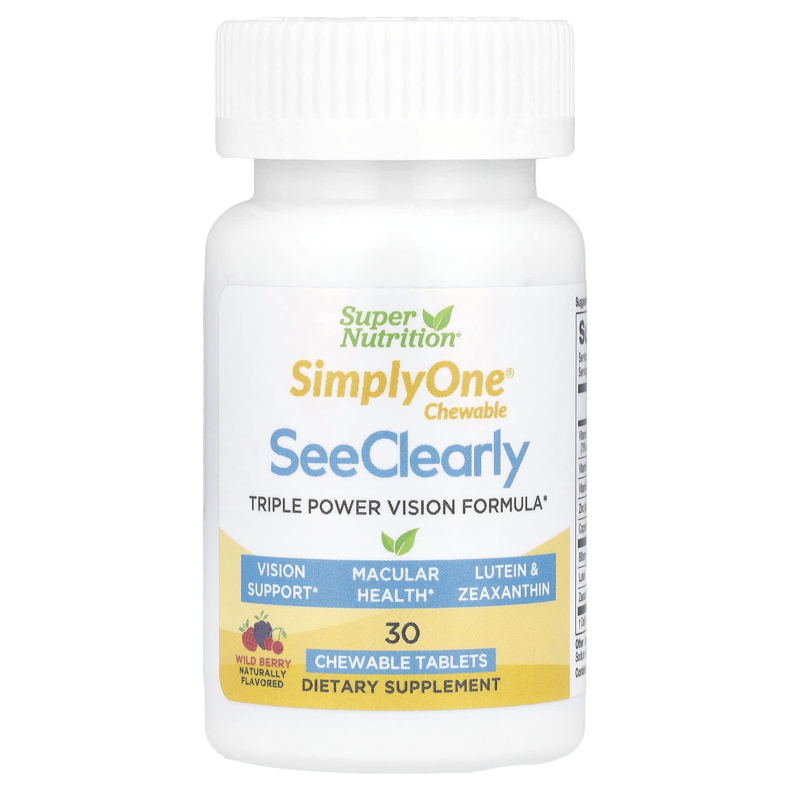 Super Nutrition, SimplyOne®, See Clearly, Triple Power Vision Formula with Lutein, Zeaxanthin, Vitamins, Minerals and Botanical Extracts, 30 Chewable Tablets