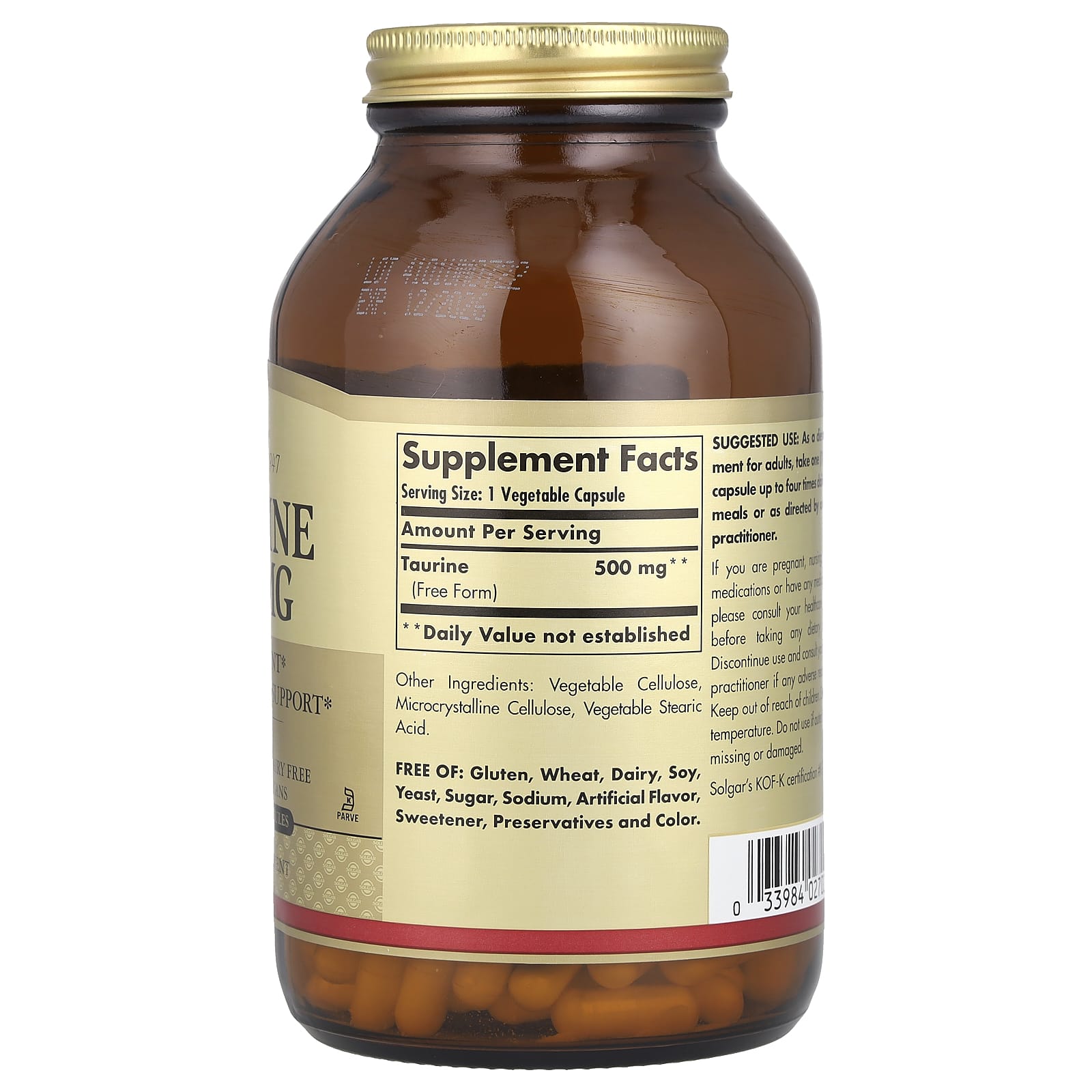 Solgar, Taurine, 500 mg, 250 Vegetable Capsules