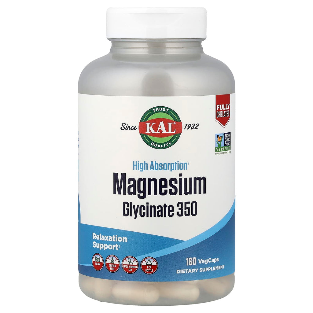 KAL, High Absorption Magnesium Glycinate 350, 160 VegCaps