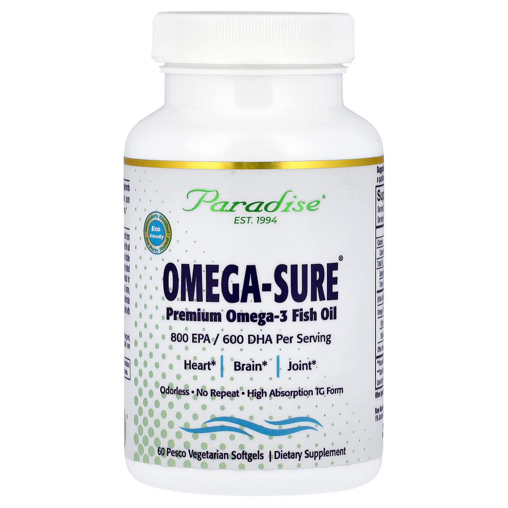 Paradise Herbs, Omega-Sure®, Premium Omega-3 Fish Oil, 60 Pesco Vegetarian Softgels
