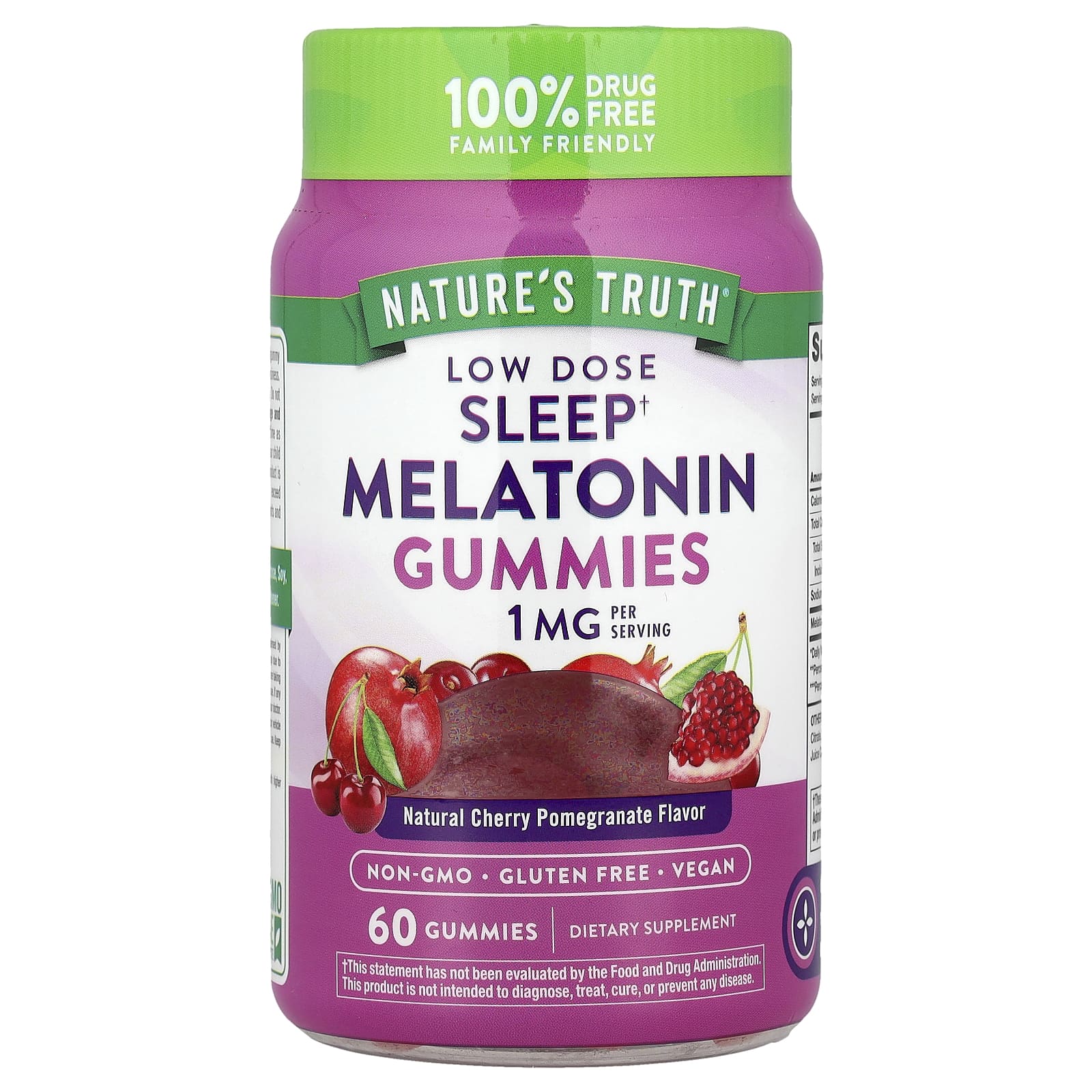 Nature's Truth, Low Dose Sleep Melatonin Gummies, Natural Cherry Pomegranate, 1 mg, 60 Gummies
