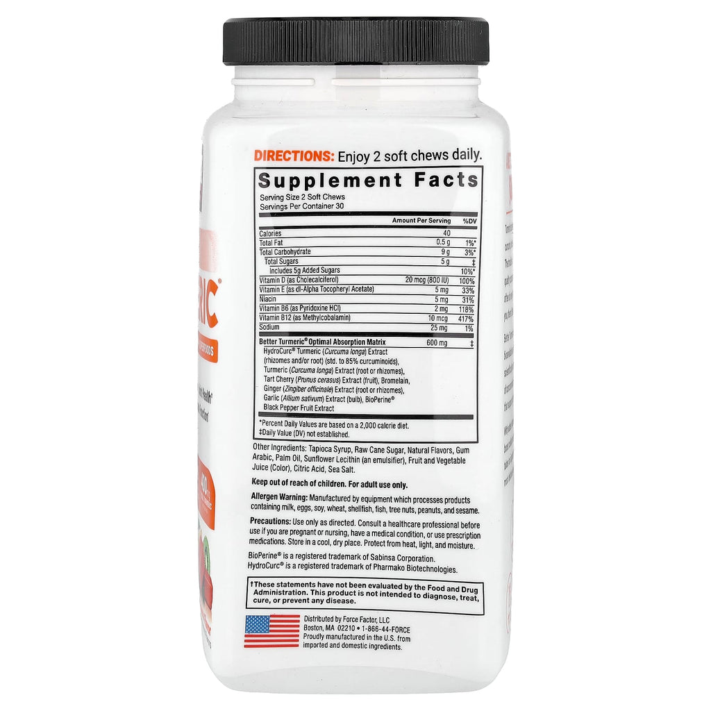 Force Factor, Better Turmeric®, Curcumin + Superfoods, Fruit Splash, 60 Soft Chews