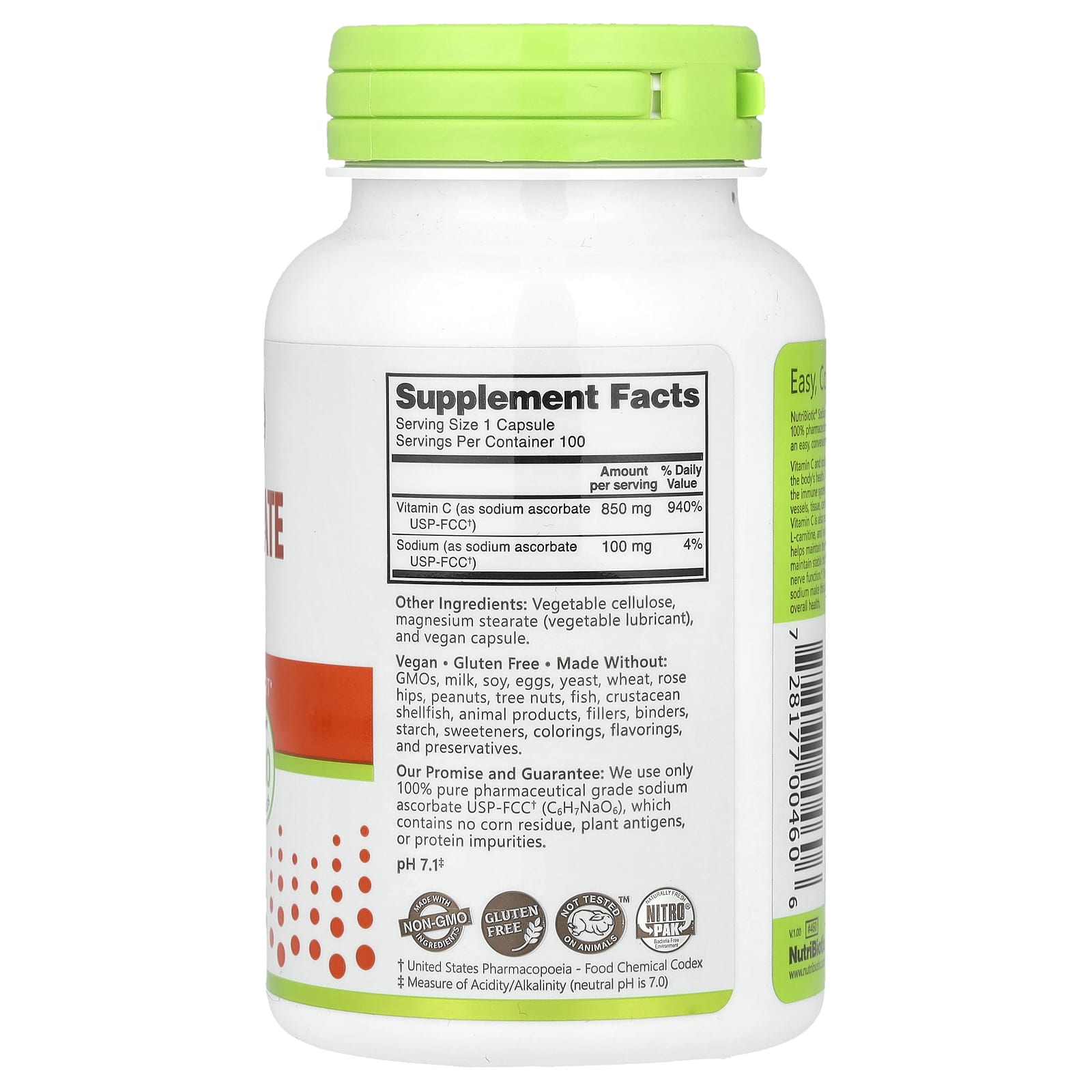 NutriBiotic, Immunity, Sodium Ascorbate, 100 Vegan Capsules