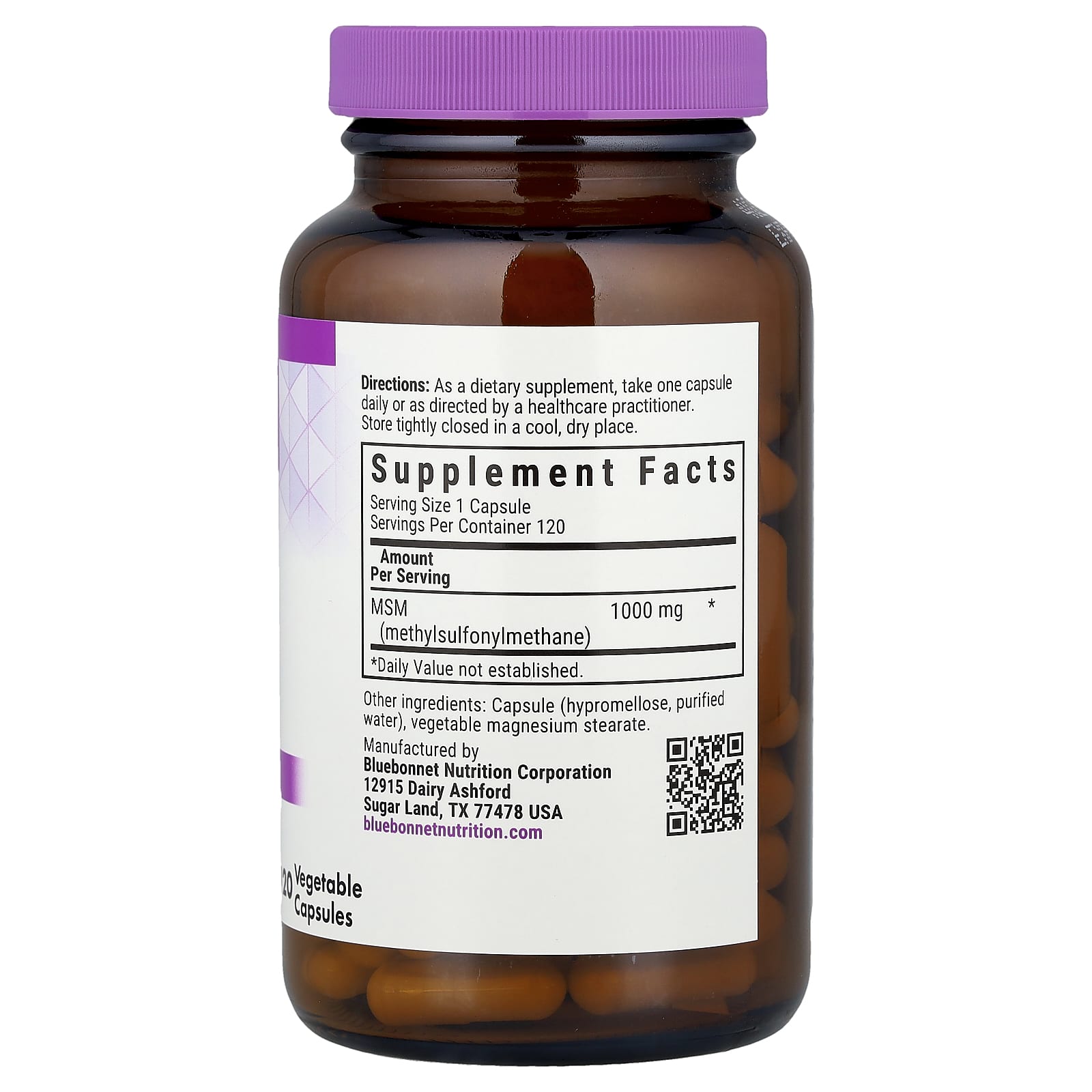 Bluebonnet Nutrition, MSM, 1,000 mg, 120 Vegetable Capsules