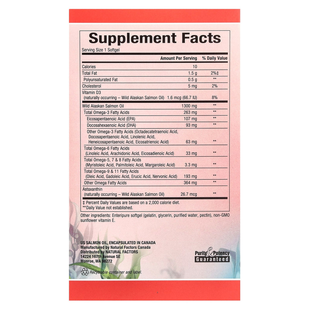 Natural Factors, Complete Omega, 100% Wild Alaskan Salmon Oil, 1,300 mg, 180 Enteripure Softgels
