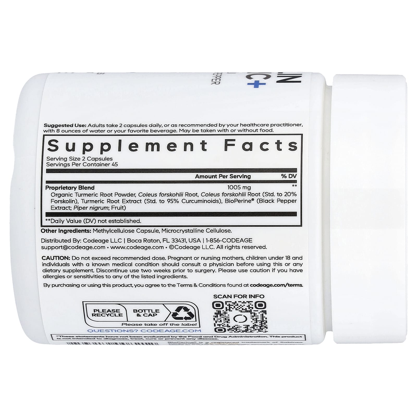 Codeage, Forskolin Turmeric+, 90 Vegetable Capsules