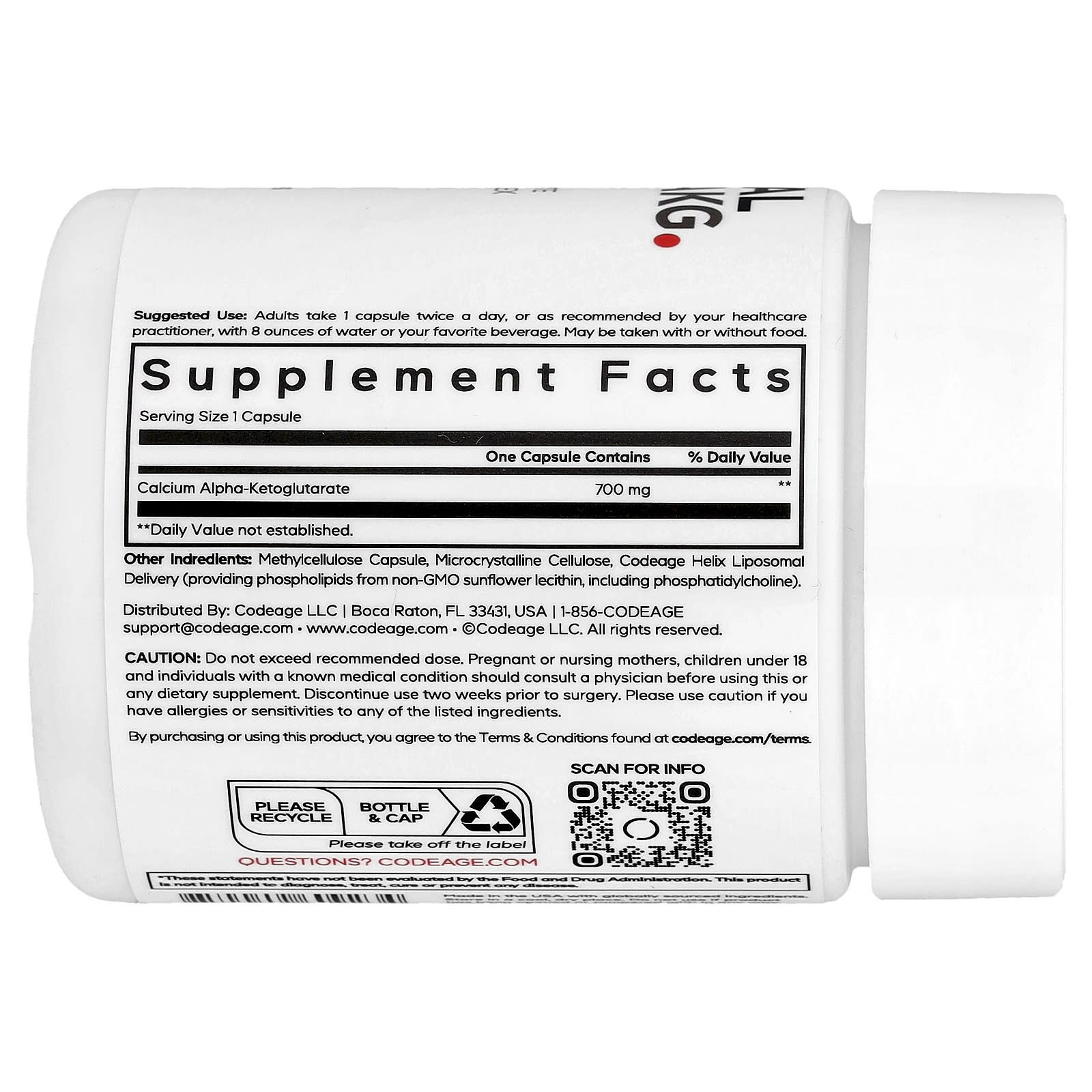 Codeage, Liposomal Calcium AKG, 700 mg, 60 Vegetable Capsules