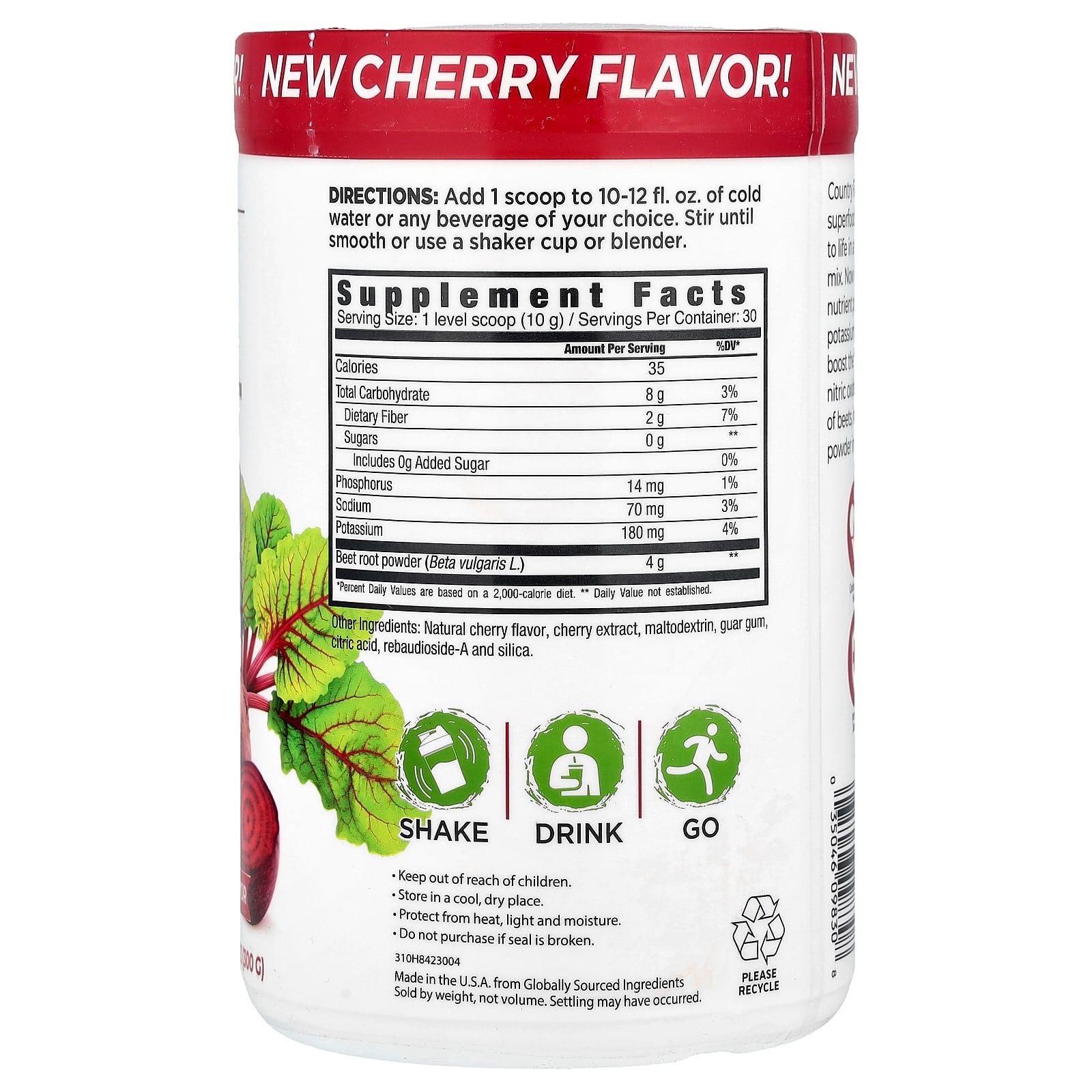 Country Farms, Bountiful Beets, Whole Food Beet Extract, Cherry, 10.6 oz (300 g)