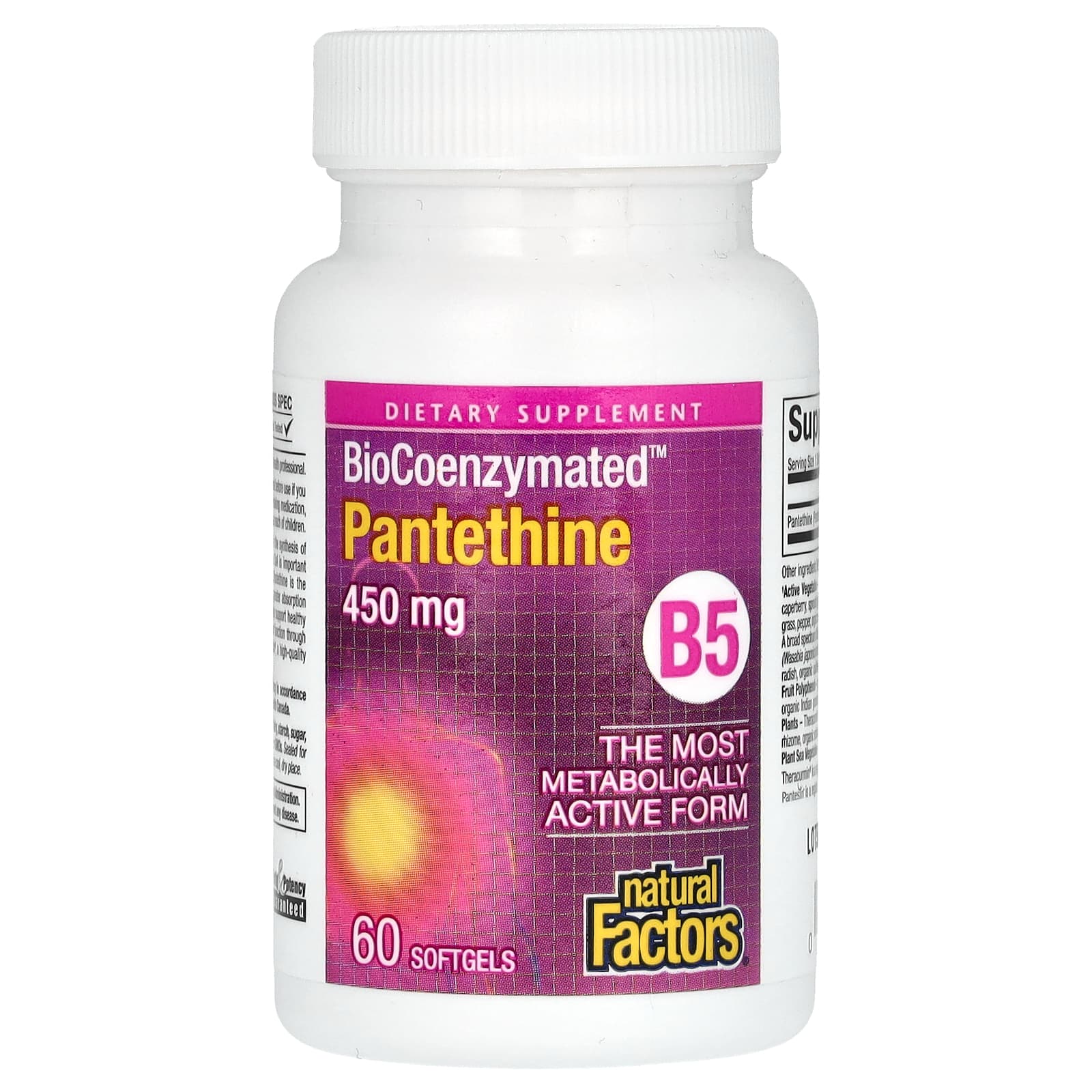 Natural Factors, BioCoenzymated, B5, Pantethine, 450 mg, 60 Softgels