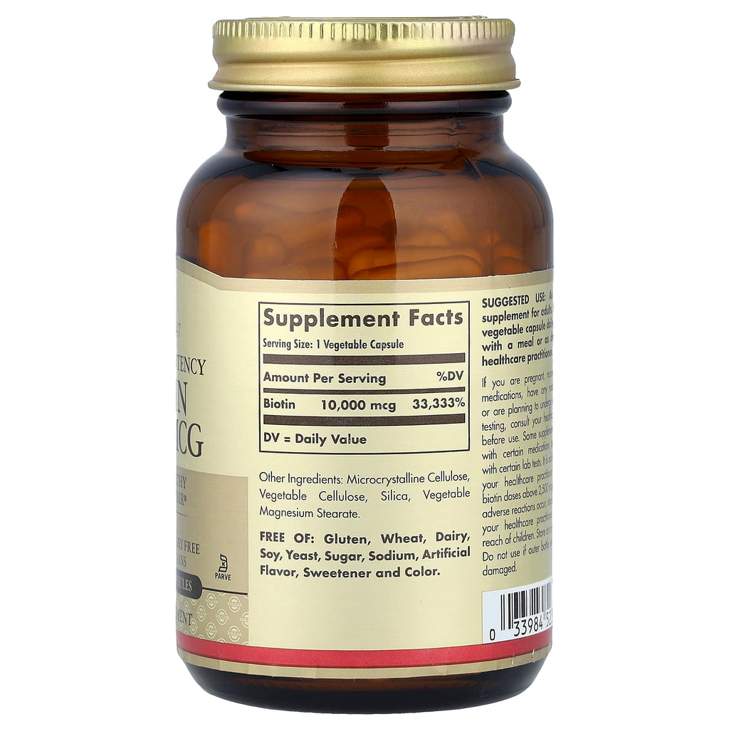 Solgar, Biotin, Super High Potency , 10,000 mcg, 120 Vegetable Capsules