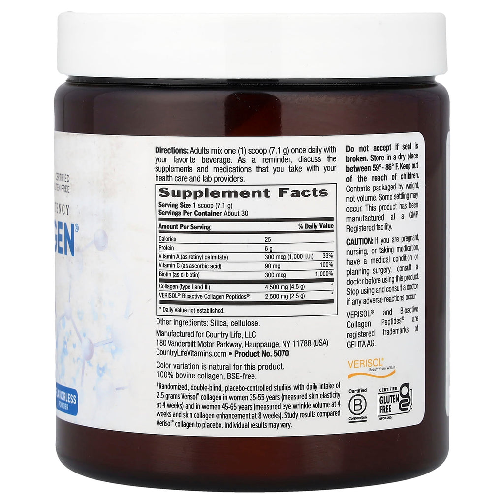 Country Life, Maxi-Collagen® 7000 Powder, High Potency, Flavorless, 7.5 oz (213 g)