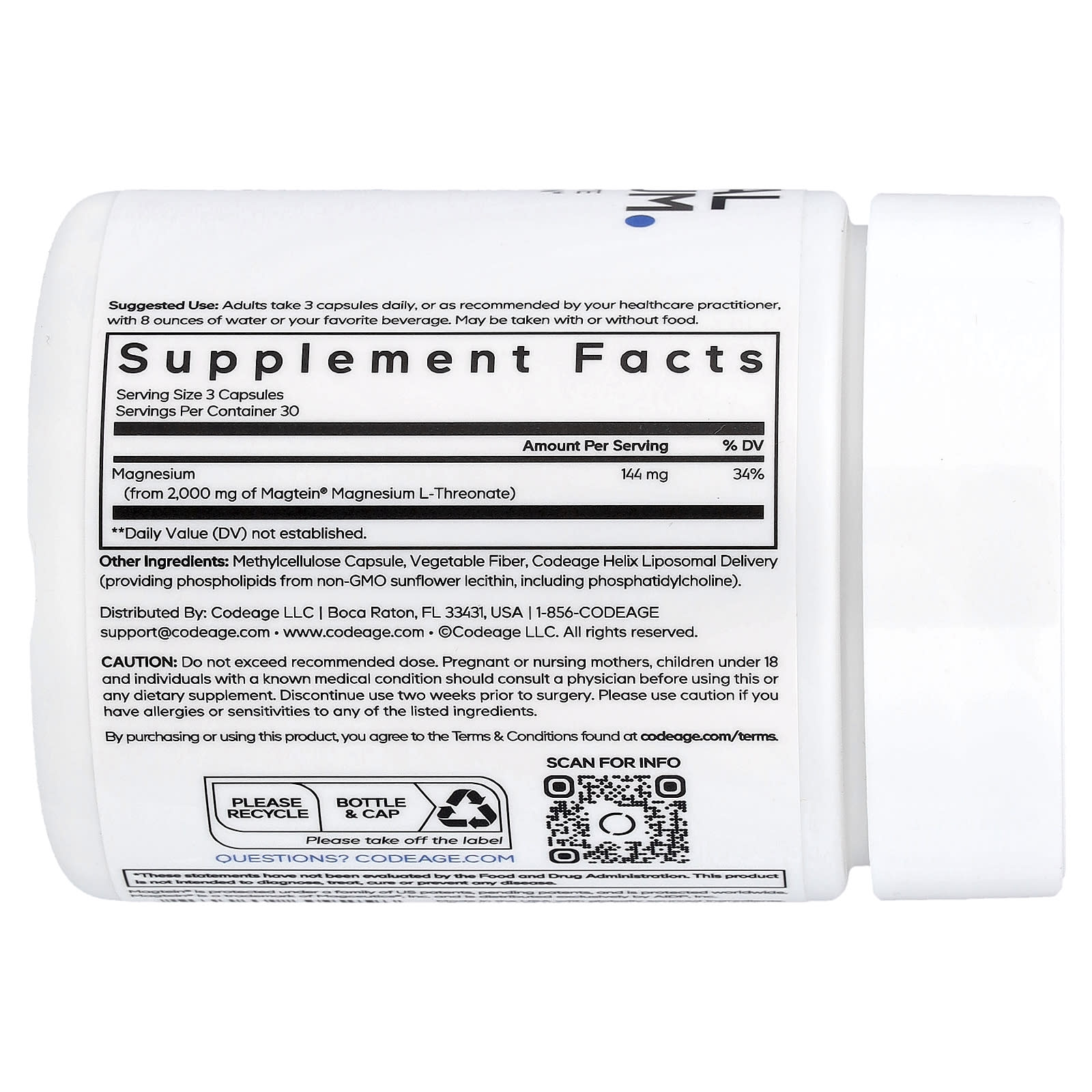 Codeage, Liposomal Magnesium L-Threonate, 90 Vegetable Capsules