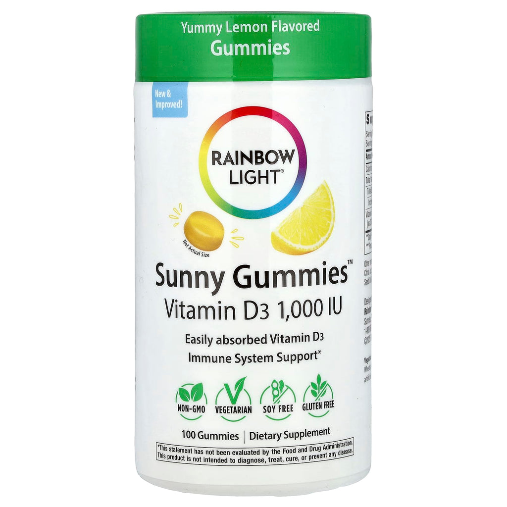 Rainbow Light, Sunny Gummies™, Vitamin D3, Yummy Lemon, 25 mcg (1,000 IU), 100 Gummies