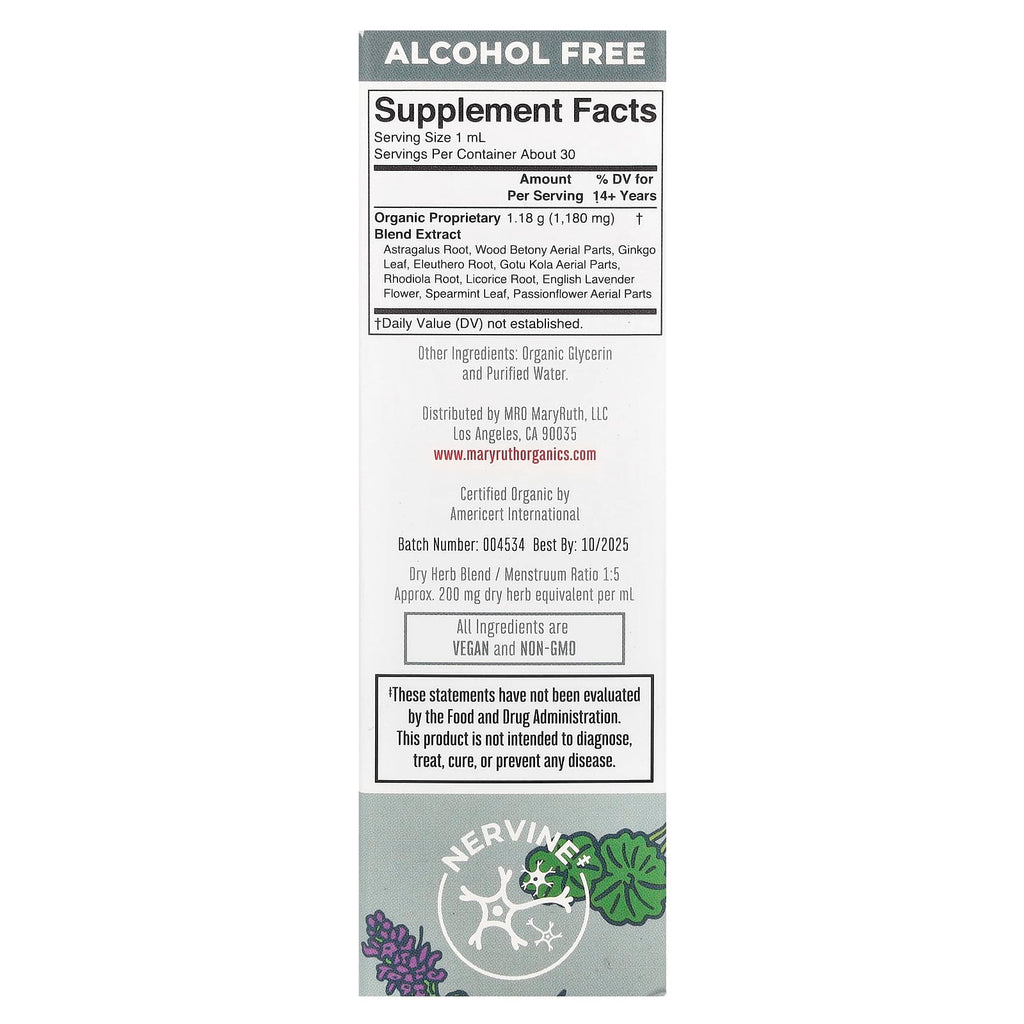 MaryRuth's, Organic, Adrenal & Focus Liquid Extract, Alcohol Free , 1 fl oz (30 ml)