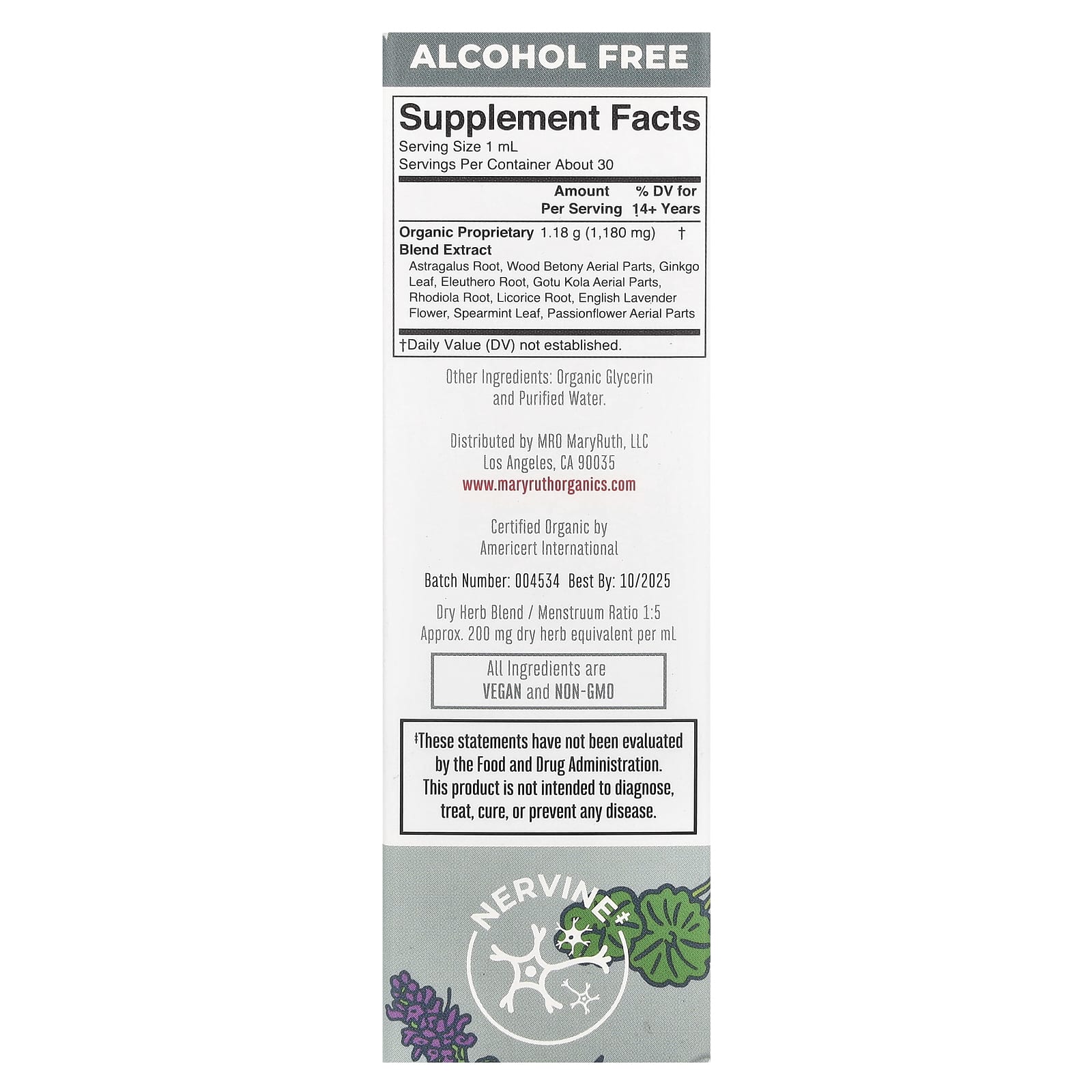 MaryRuth's, Organic, Adrenal & Focus Liquid Extract, Alcohol Free , 1 fl oz (30 ml)