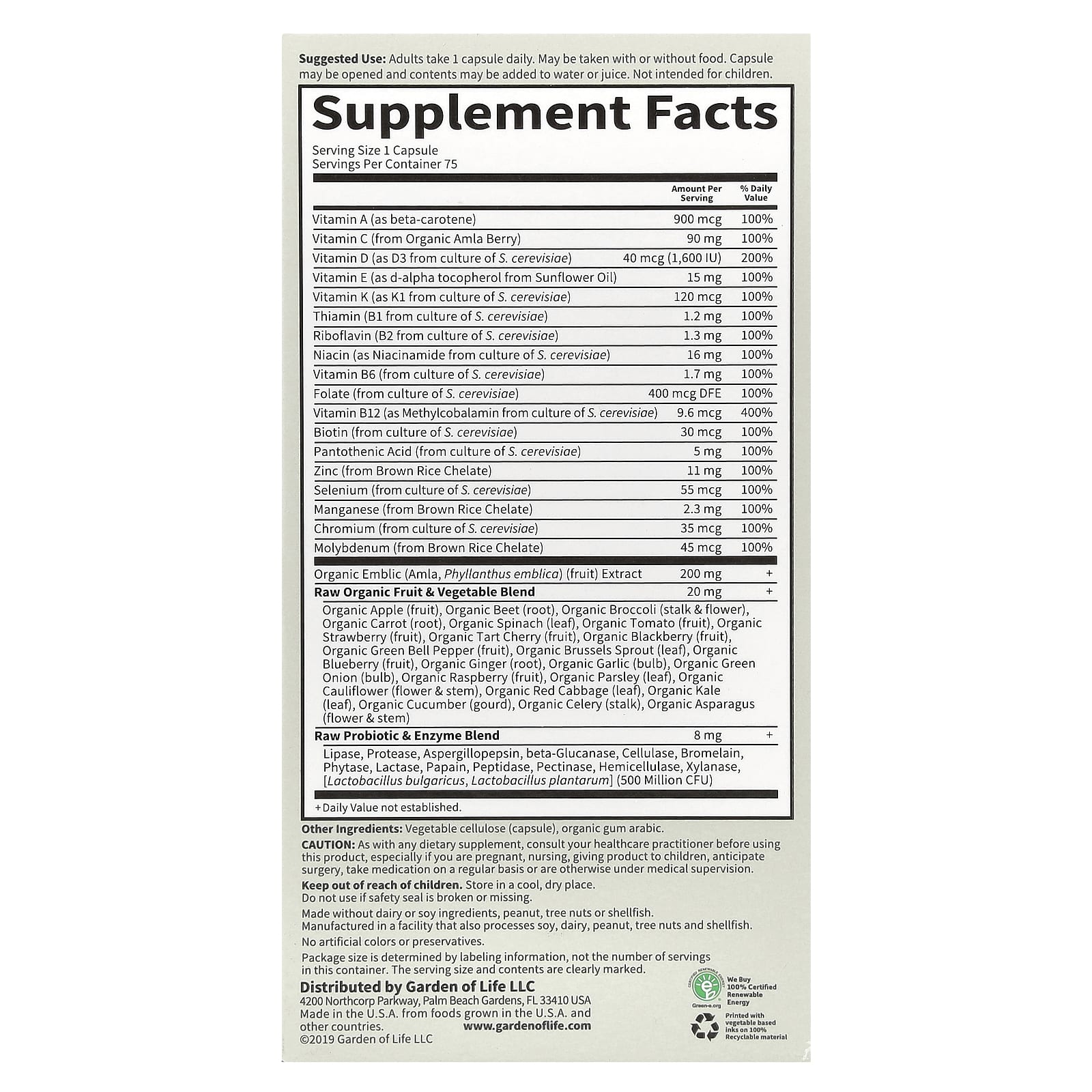 Garden of Life, Vitamin Code®, RAW One™, Once Daily Multivitamin For Men, 75 Vegetarian Capsules