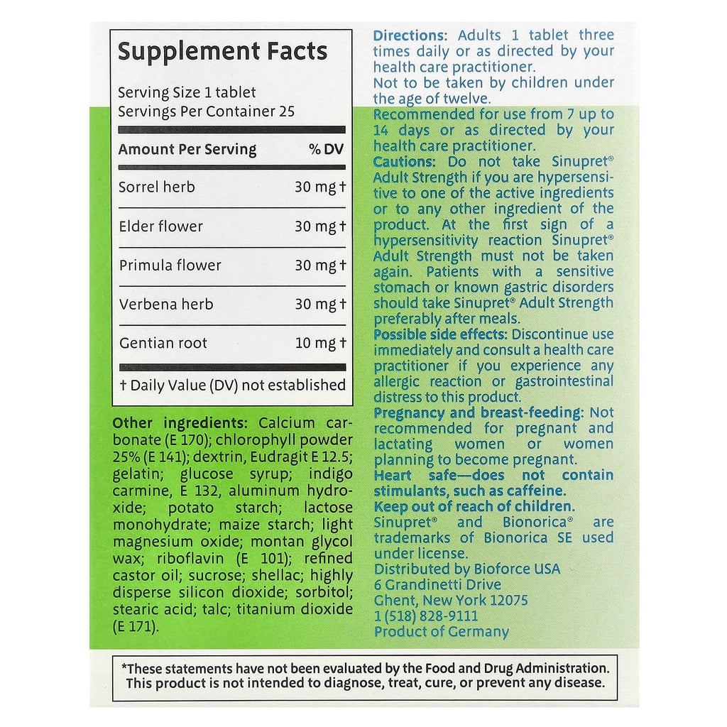 Bionorica, Sinupret®, Sinus + Immune Support, Adult Strength, 25 Tablets